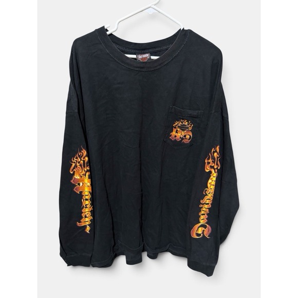 Harley-Davidson Other - Y2K Vintage Harley Davidson Flame Script Long Sleeve Pocket Shirt Black 4X
